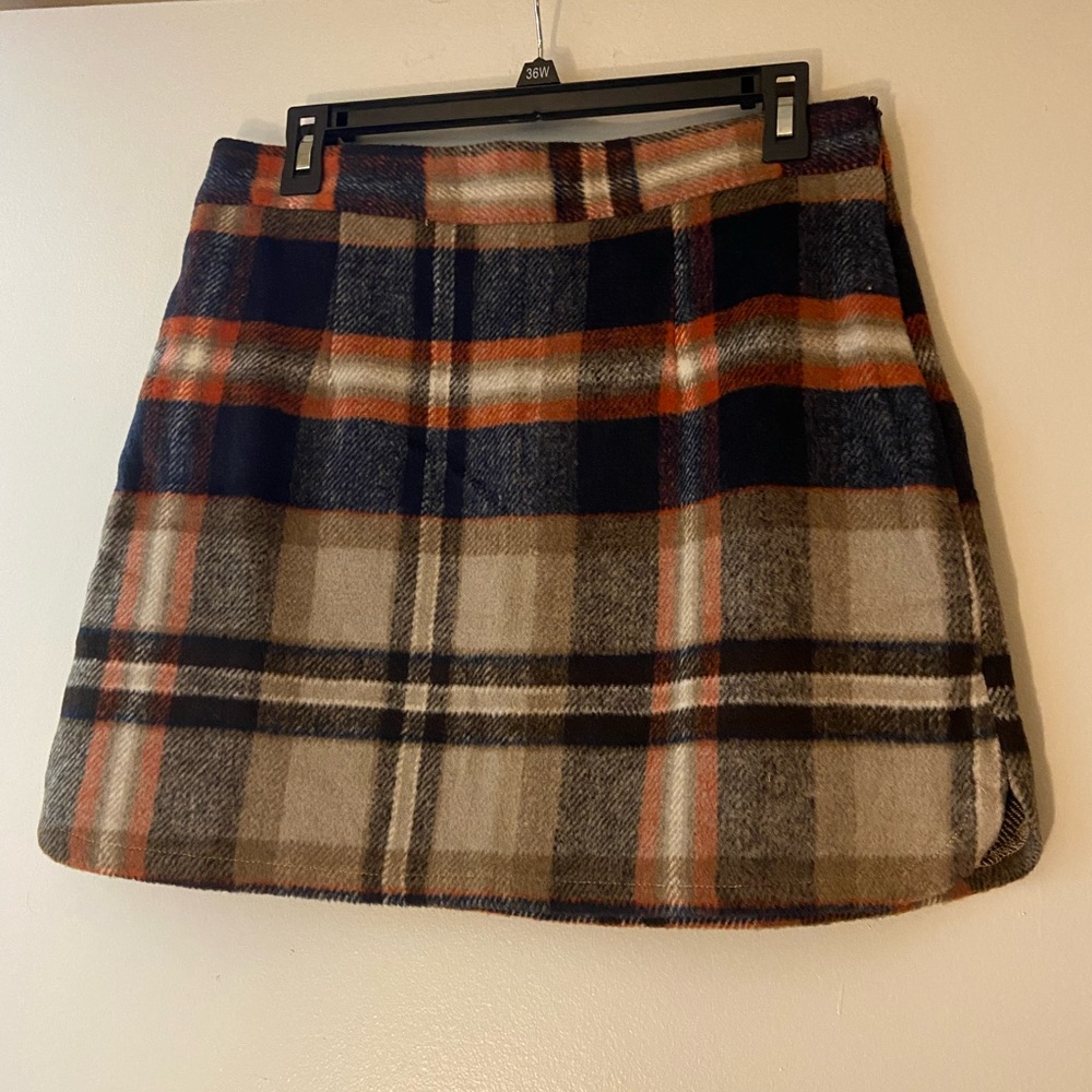 Forever 21 A-Line Plaid Skirt - Navy, Orange, and Tan - Picture 2 of 4